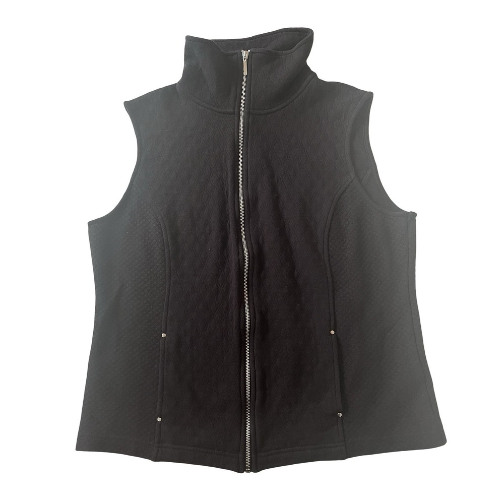 Karen Scott Sport Size L Black Vest Textured Capsule Pockets Zip Sleeveless